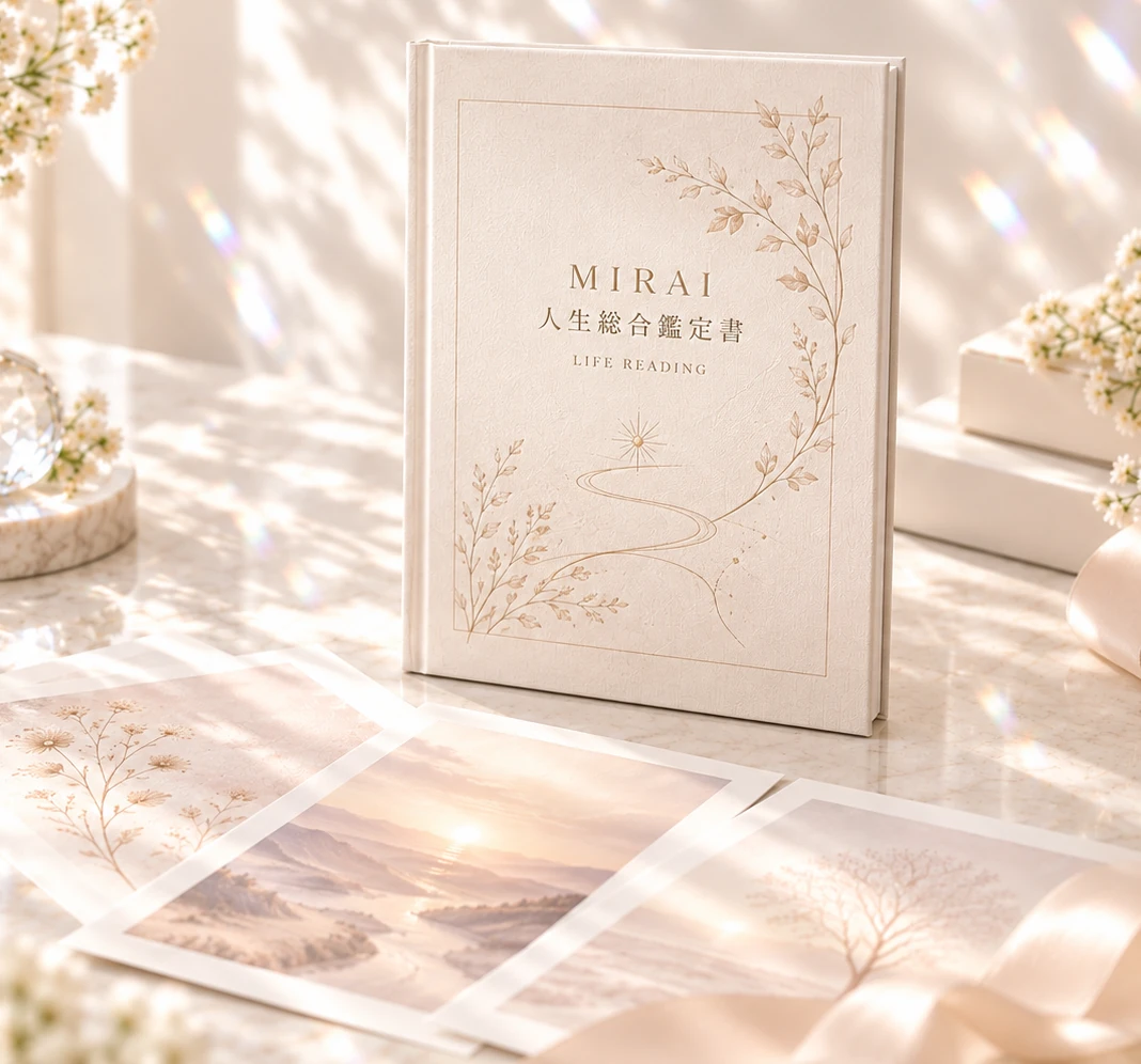 公式HP掲載のMIRAI人生総合鑑定書の製本イメージ