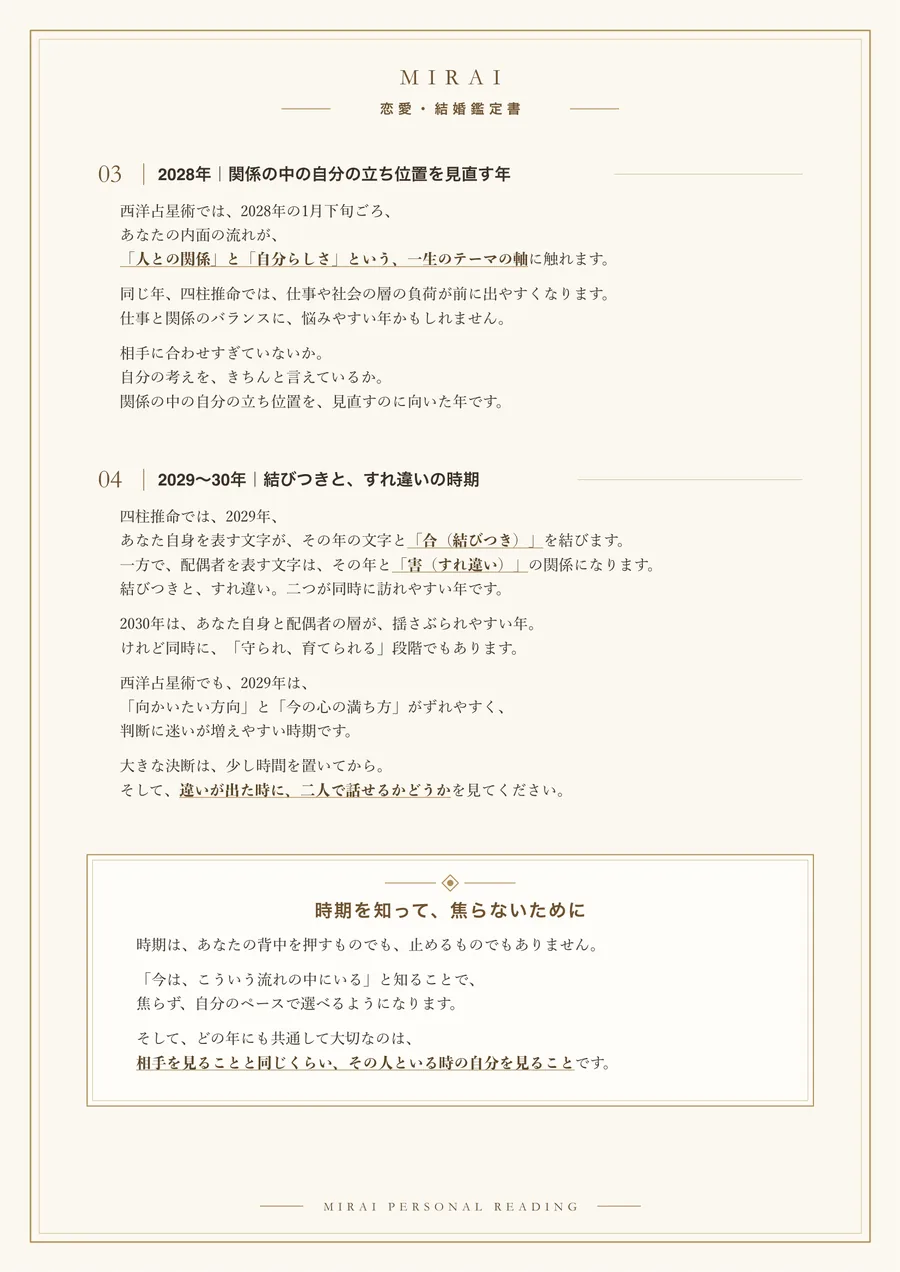 MIRAI 恋愛・結婚総合鑑定書 サンプル 6ページ目